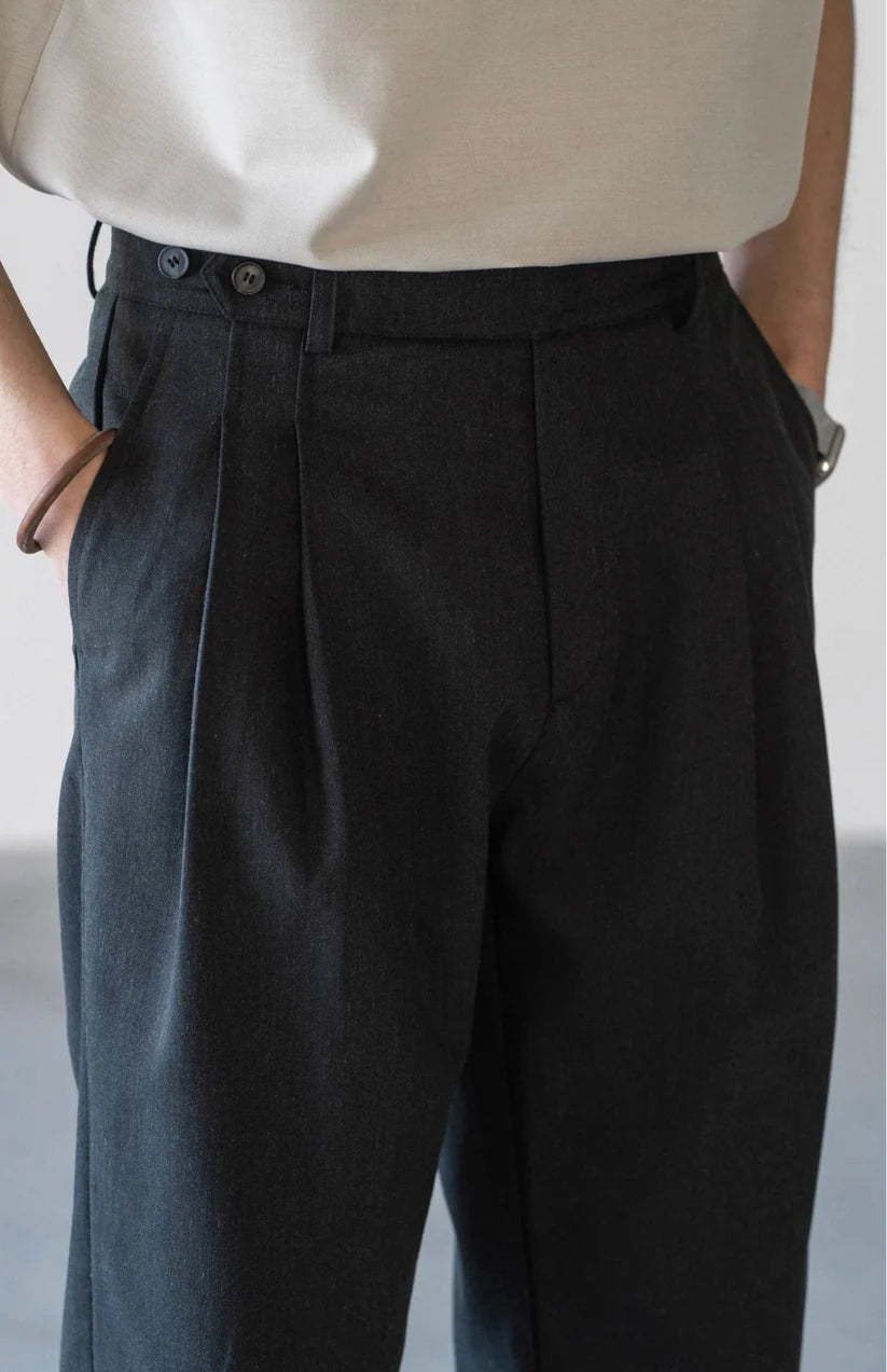 LINEN PLEATED TROUSERS