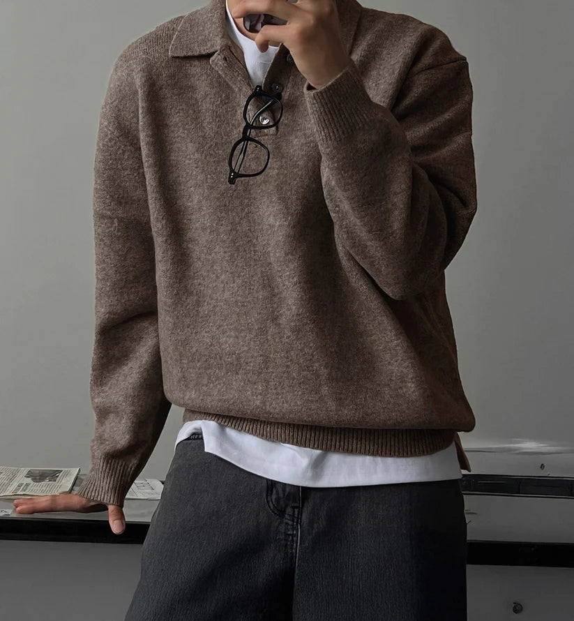 TEXTURED KNIT POLO SWEATER