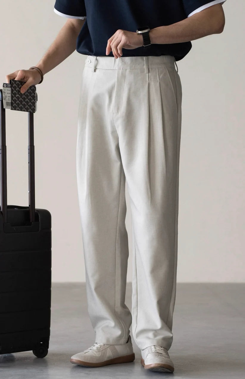 LINEN PLEATED TROUSERS