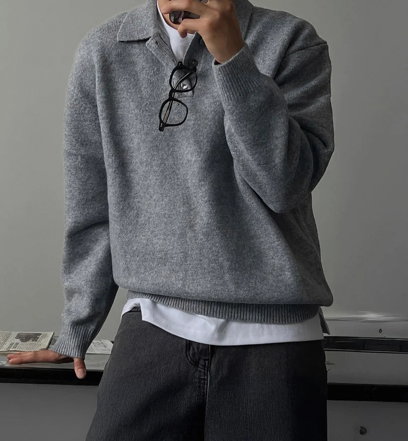 TEXTURED KNIT POLO SWEATER