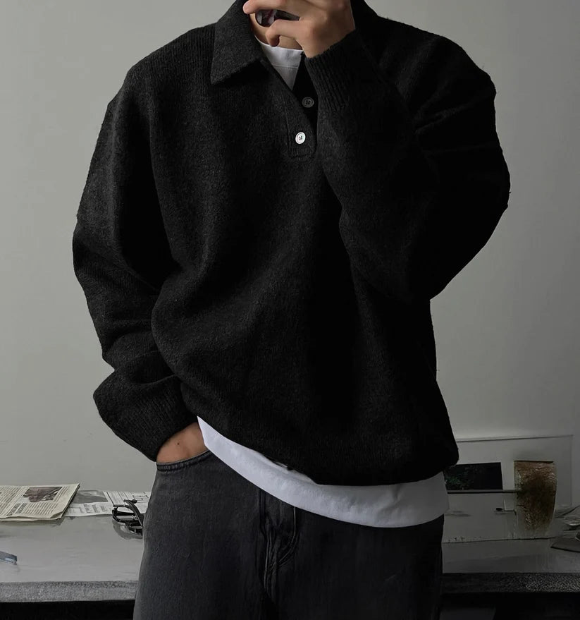 TEXTURED KNIT POLO SWEATER