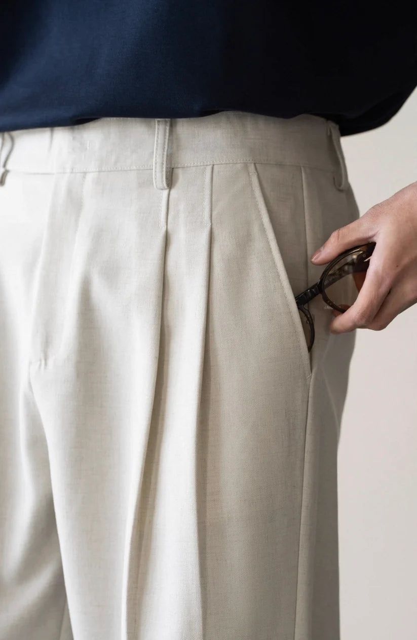 LINEN PLEATED TROUSERS