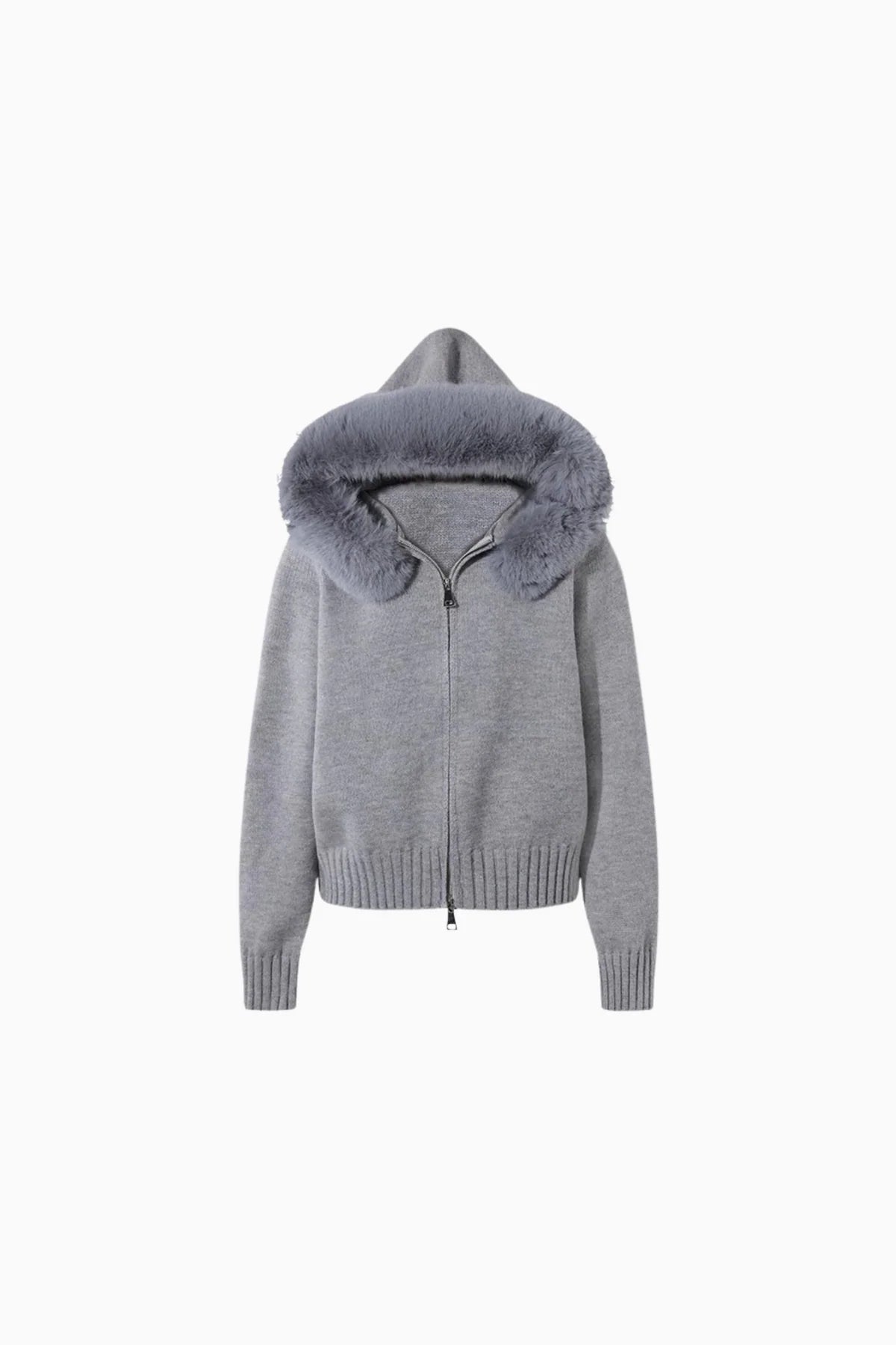 STRICKJACKE MIT KUNSTFELLKRAGEN