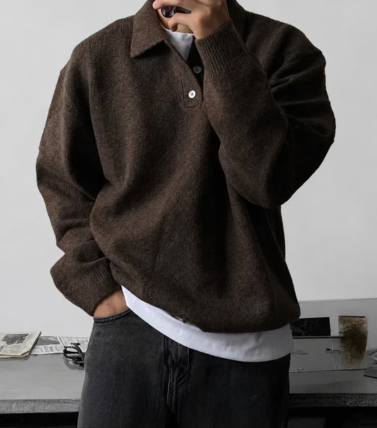TEXTURED KNIT POLO SWEATER